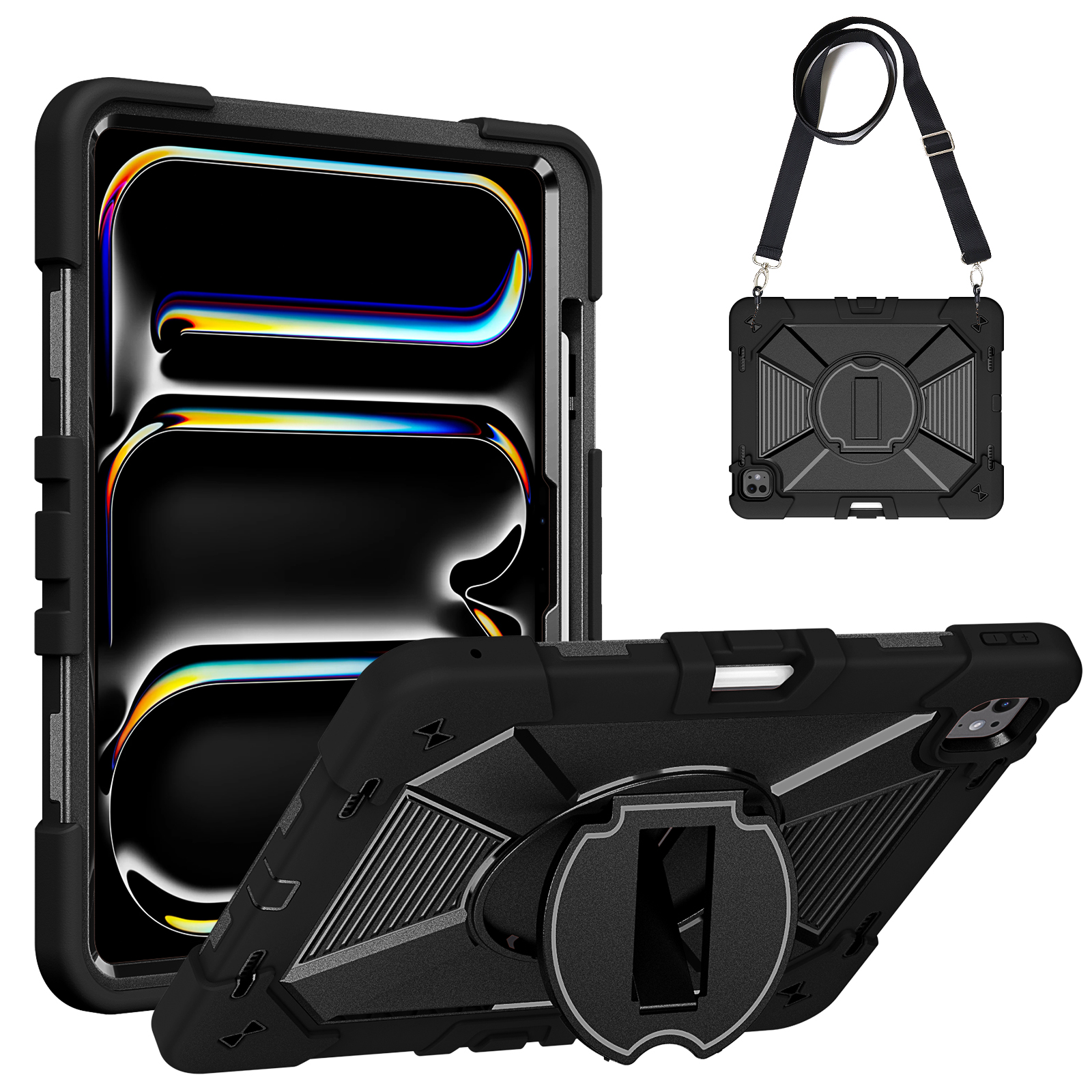 TOZIZO Black Full Body Protective iPad Pro 13 Rugged Tablet Case with Kickstand