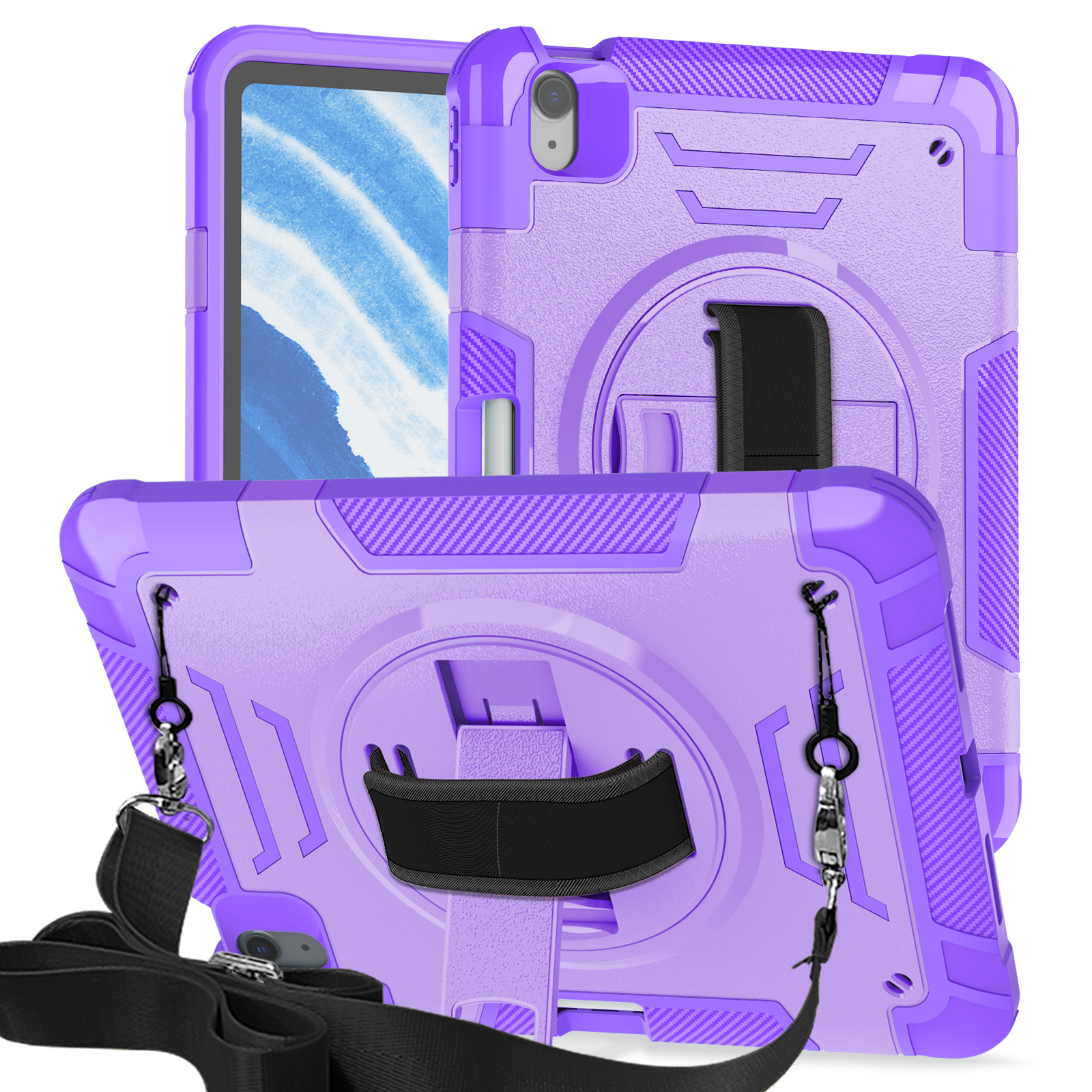 TOZIZO Purple Rugged For iPad Air 11 Commercial Grade Case 2024-2026 | 360° Swivel Viewing Stand, Adjustable Grip & Shoulder Strap for Retail and Event Teams