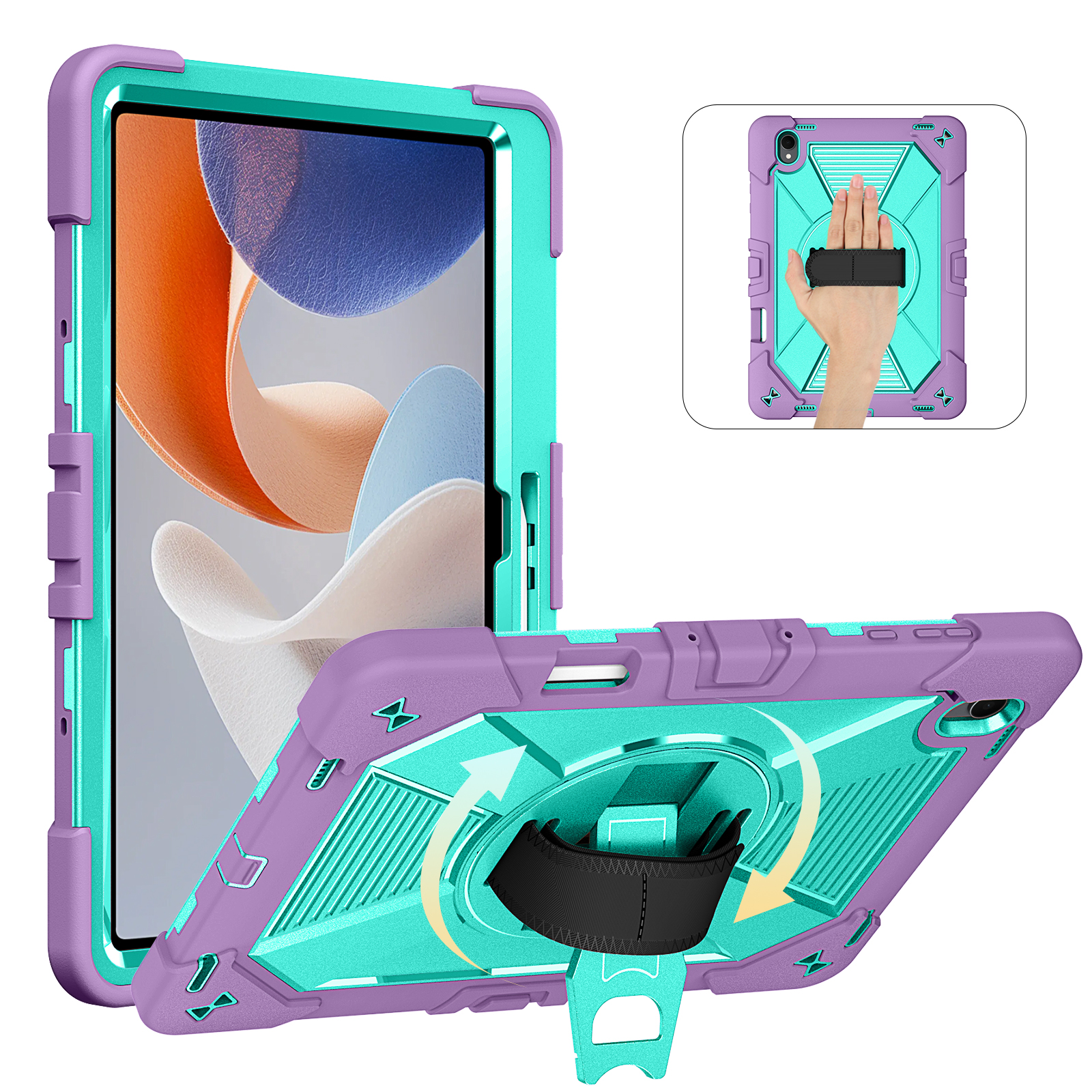 TOZIZO Purple Mint Institutional Tablet Case for Samsung Tab S12 Plus – Shockproof PC Silicone Cover with 360° Stand, Hand Strap & Shoulder Strap