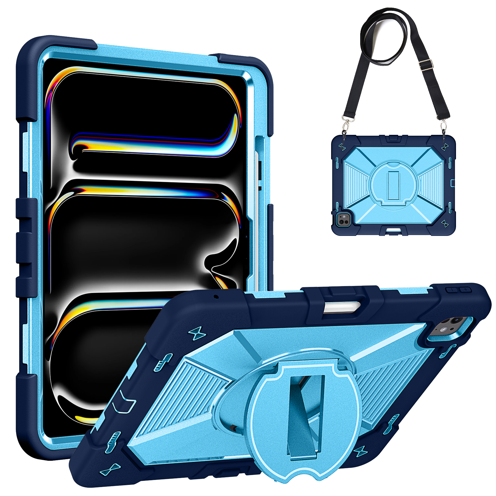 TOZIZO Navy Blue & Sky Blue iPad Pro 13 Tablet Case Heavy Duty Rugged Shockproof Kickstand Cover