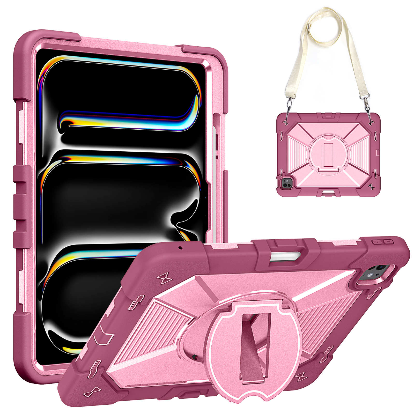 TOZIZO Purple & Light Pink Heavy Duty Shockproof iPad Air 13 Tablet Case with Stand