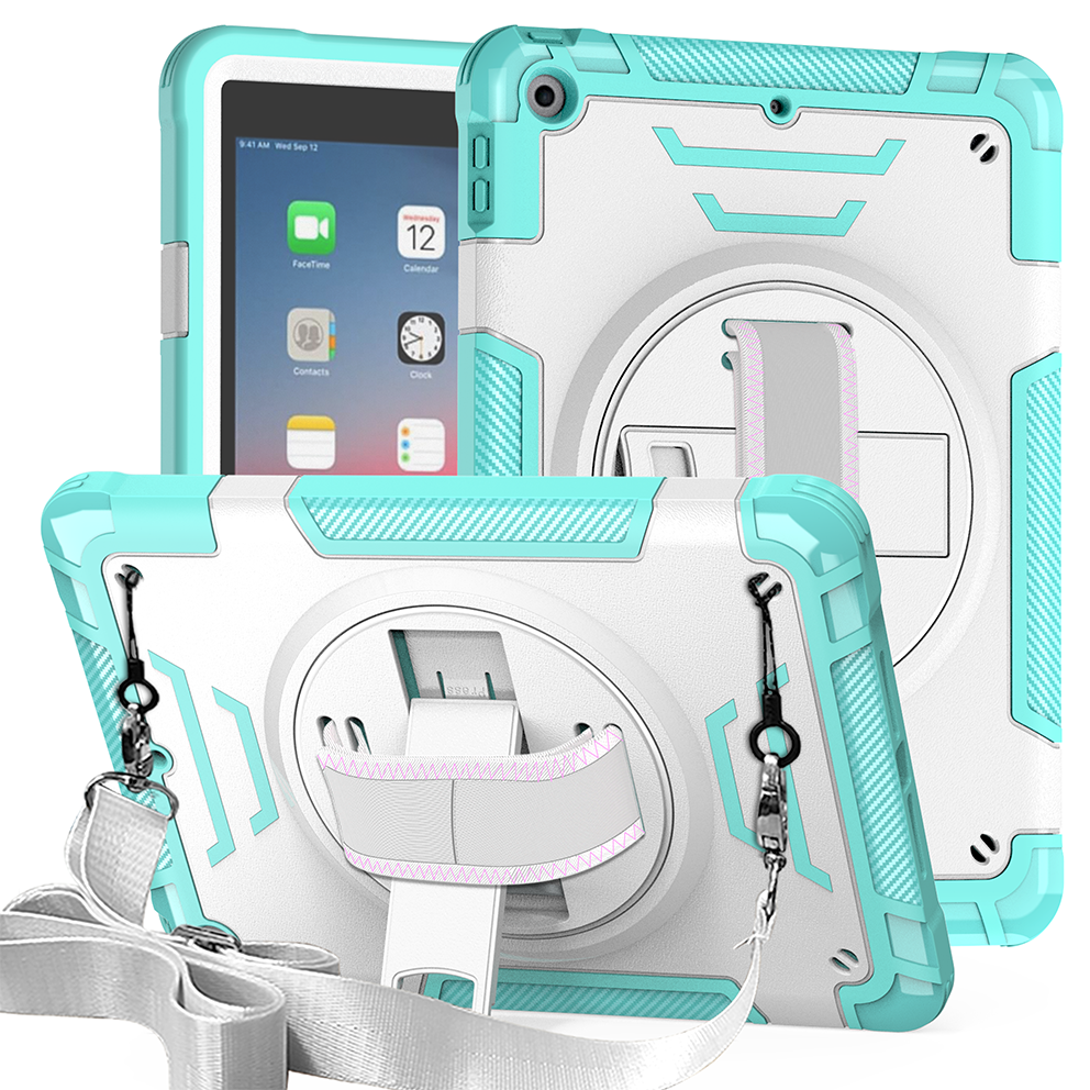 TOZIZO Mint Green For iPad 5th/6th Gen 9.7 Rotatable Stand Case – 360° Rotating Stand, Hand Strap & Wide Shoulder Strap for Service and Institutional Use