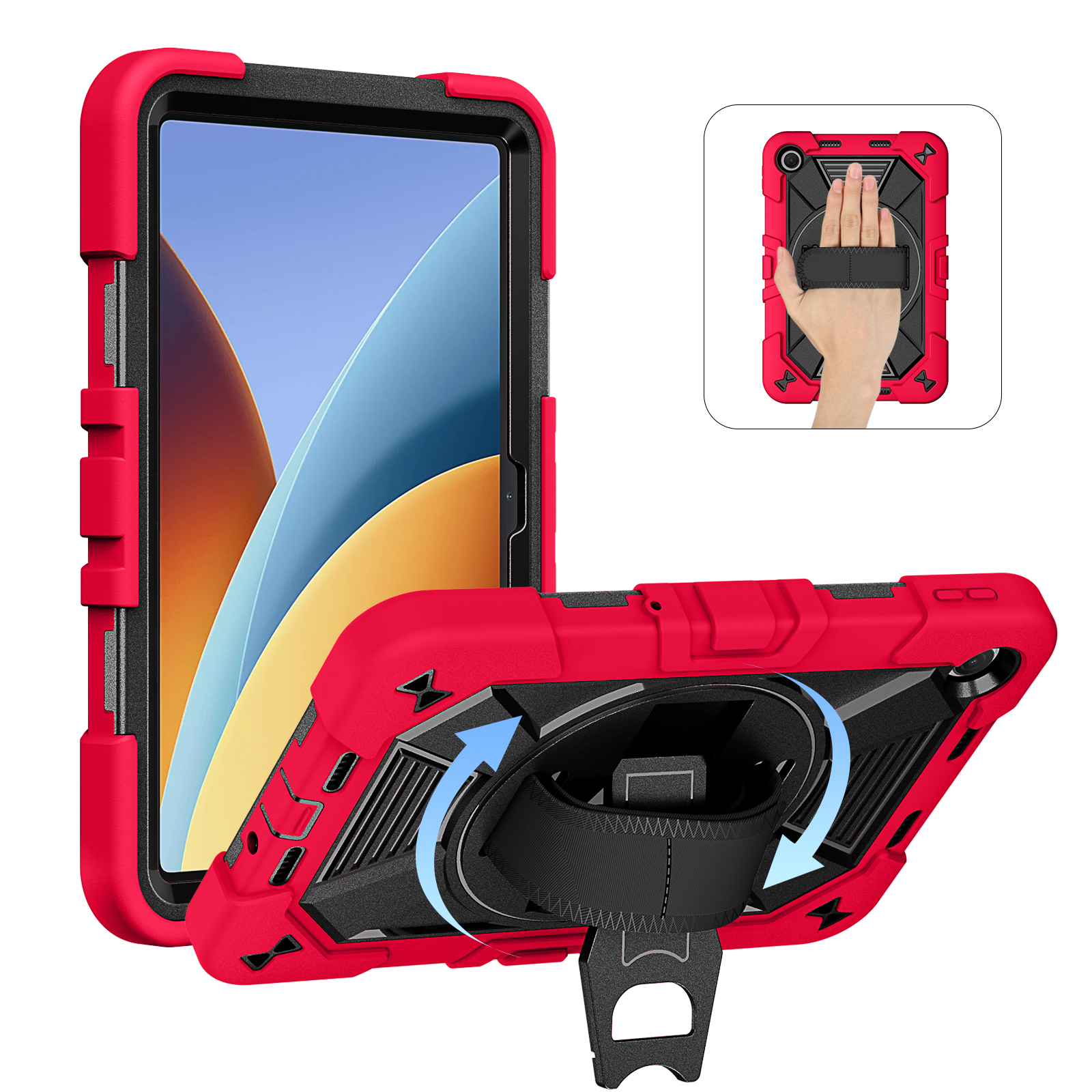 TOZIZO Education Heavy Duty Case for Redmi Pad 2 9.7 – Red, Shockproof 3-Layer Cover with 360° Kickstand, Adjustable Hand Strap & Carry Strap