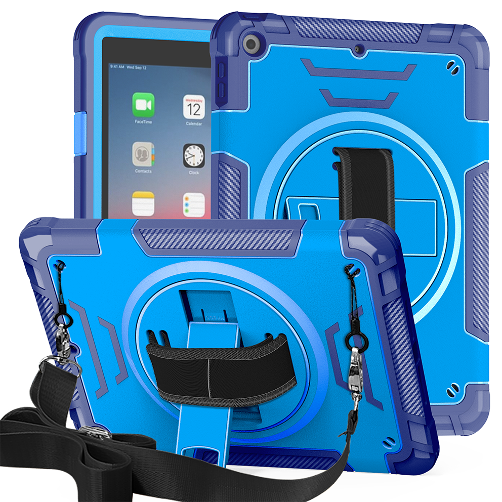 TOZIZO Blue Rugged Case for iPad 5th/6th Gen 9.7 – 360° Swivel Stand, Hand Strap & Wide Shoulder Strap for Logistics and Field Service