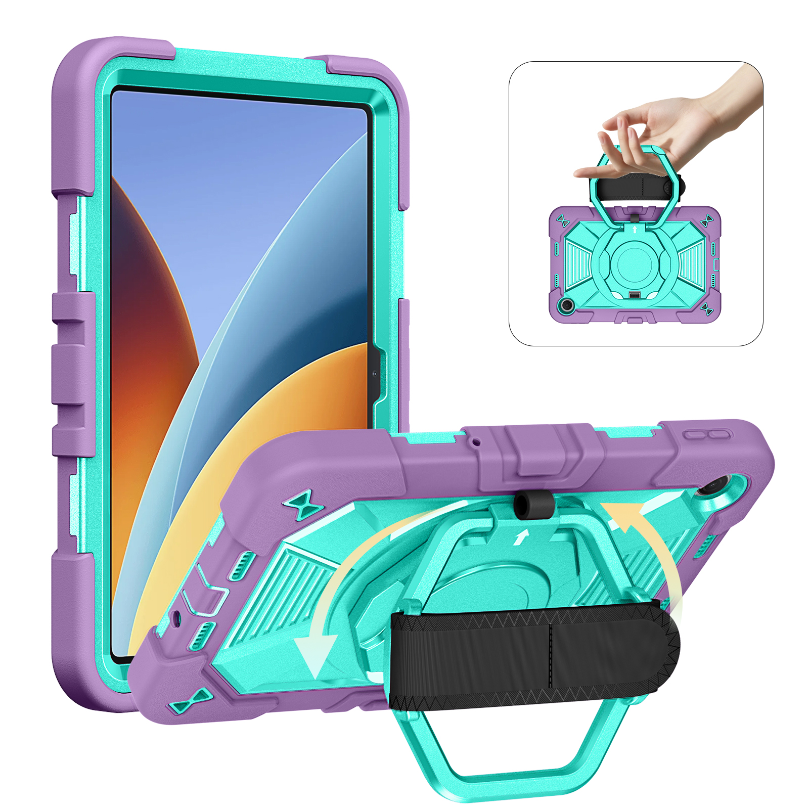TOZIZO Purple Mint Hybrid Armor Case for Redmi Pad 2 SE 9.7 Inch | 360° Stand Anti-Slip Grip