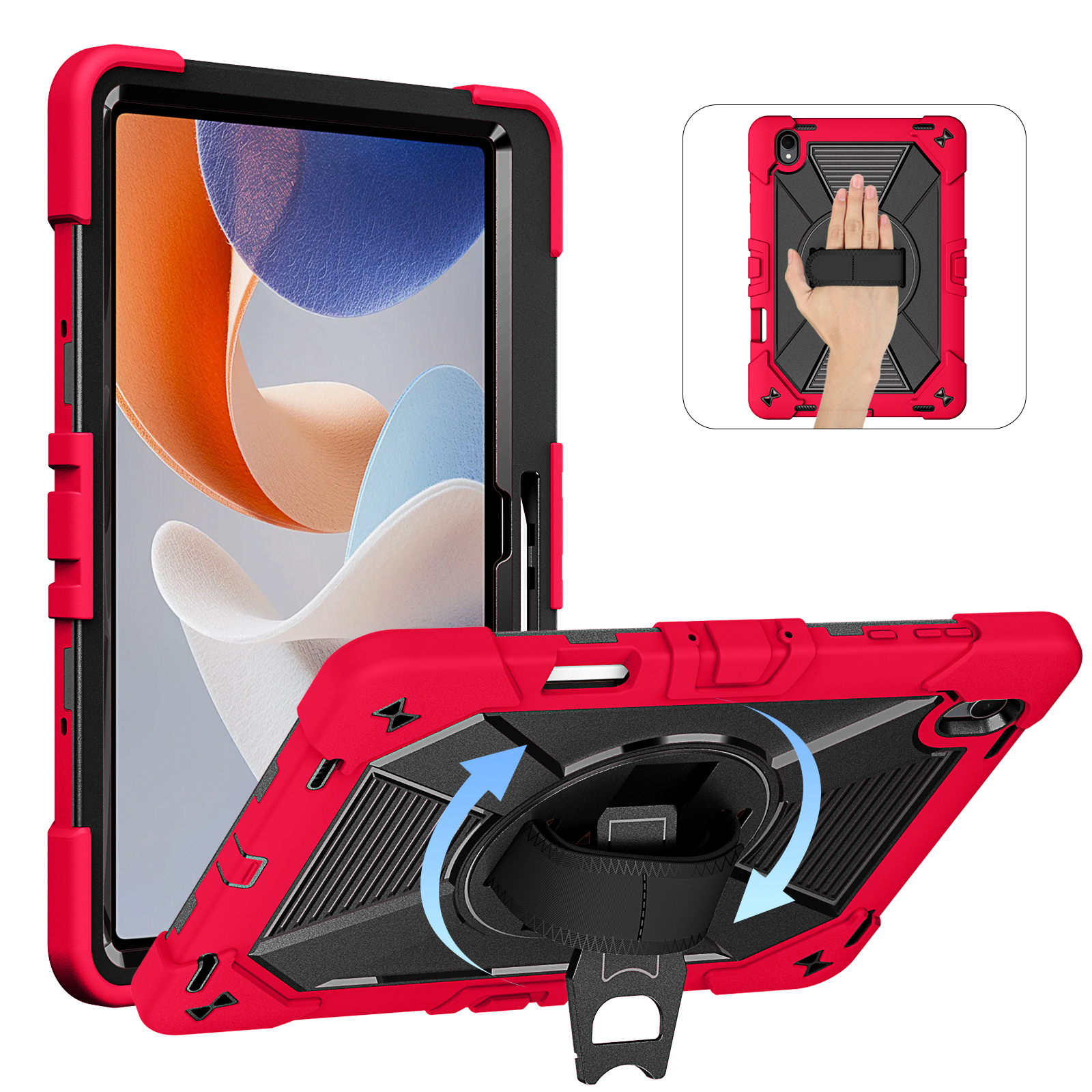 TOZIZO Red Education Heavy Duty Case for Samsung Tab S12 Plus – Shockproof 3-Layer Cover with 360° Kickstand, Adjustable Hand & Shoulder Straps
