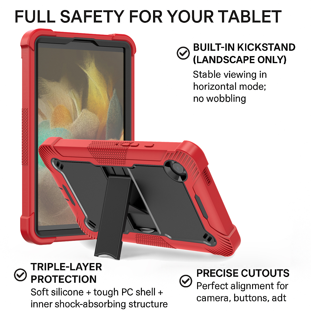 TOZIZO Heavy Duty Drop-Proof Silicone Rugged Tablet Case for Galaxy Tab A11 - Red Black
