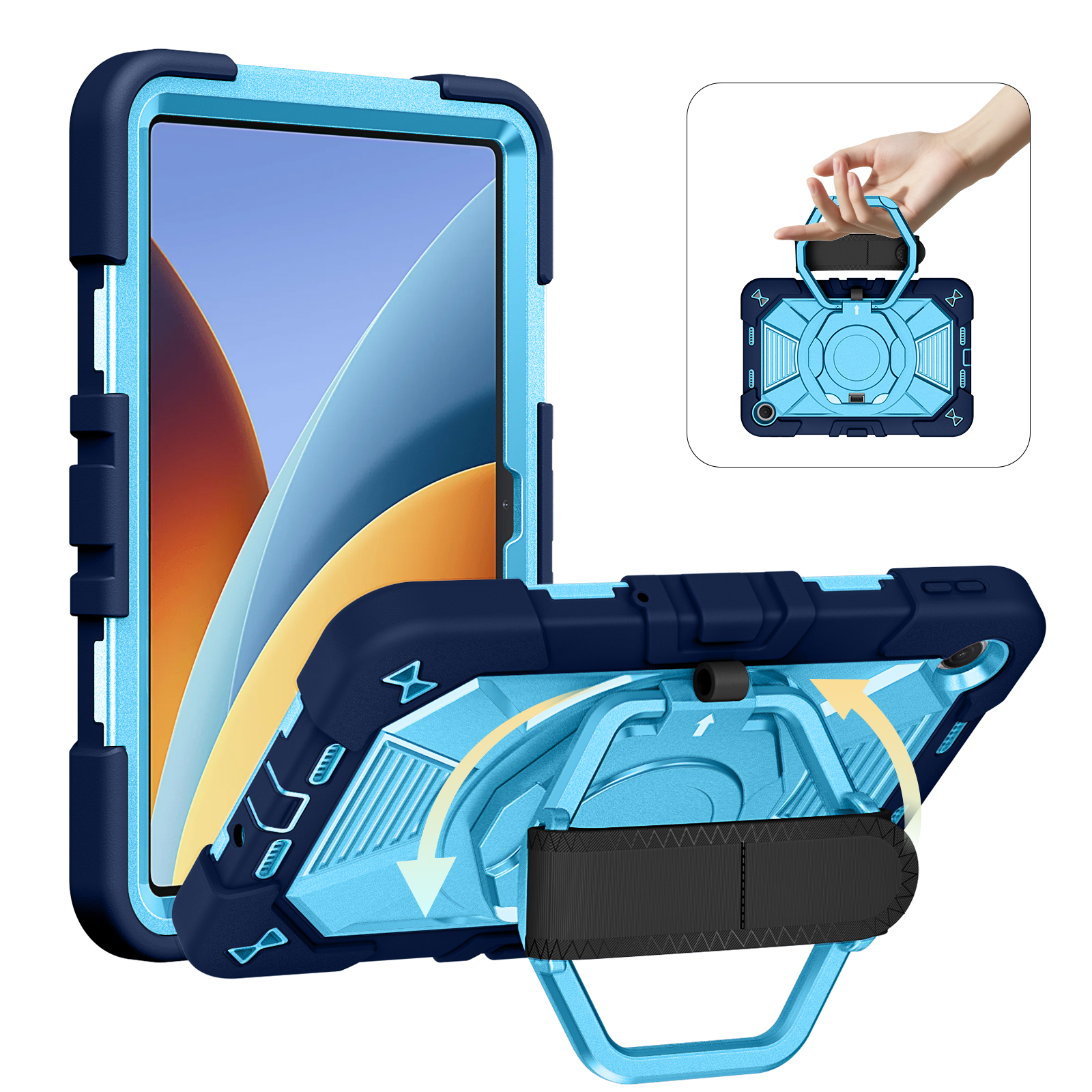 TOZIZO Navy Blue Enterprise Case for Redmi Pad2 9.7 with 360° Swivel Stand, Secure Hand Grip & Shoulder Strap
