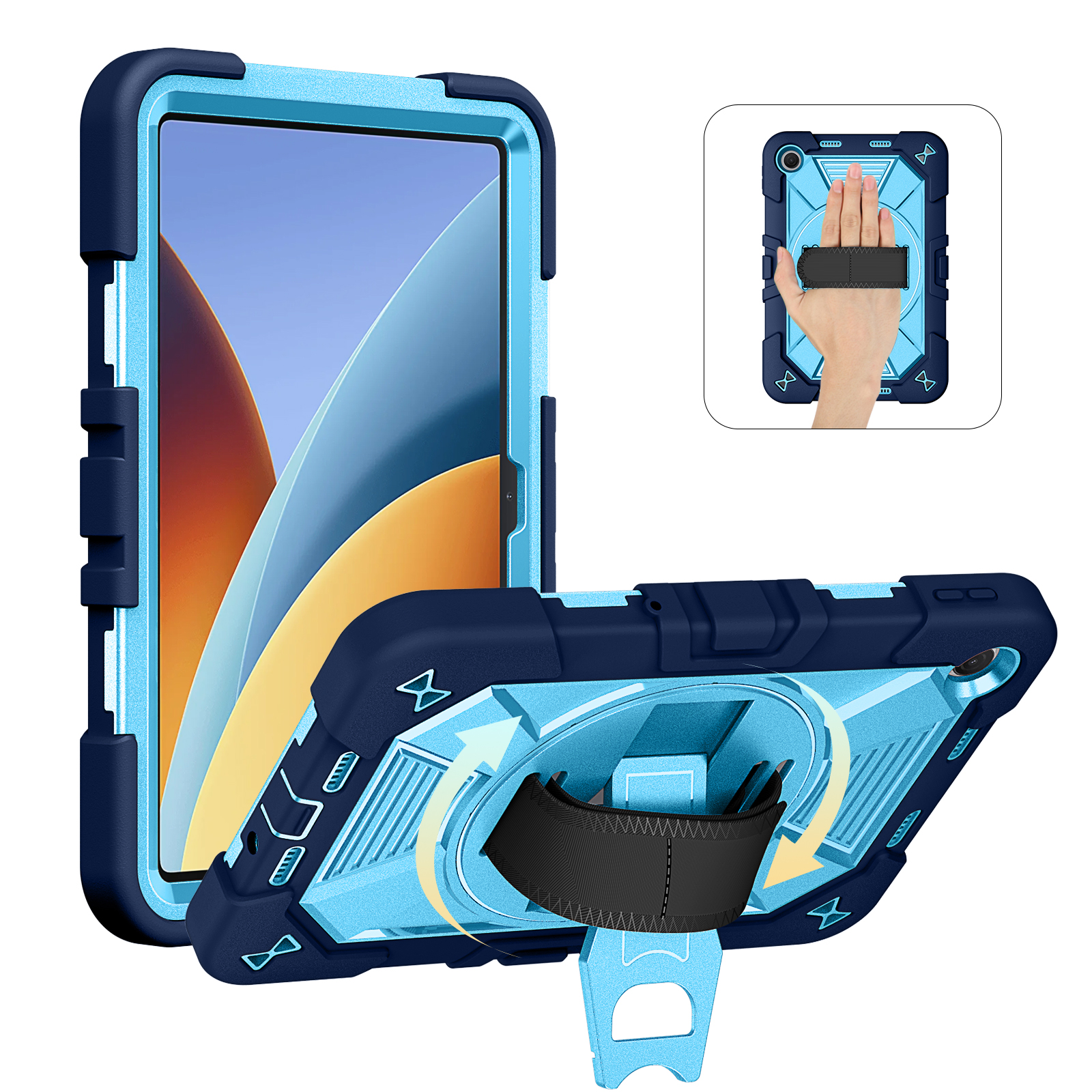 TOZIZO Enterprise Rugged Case for Redmi Pad 2 9.7 – Navy Blue, Heavy Duty 3-in-1 Protection with 360° Stand, Secure Hand Strap & Carry Strap