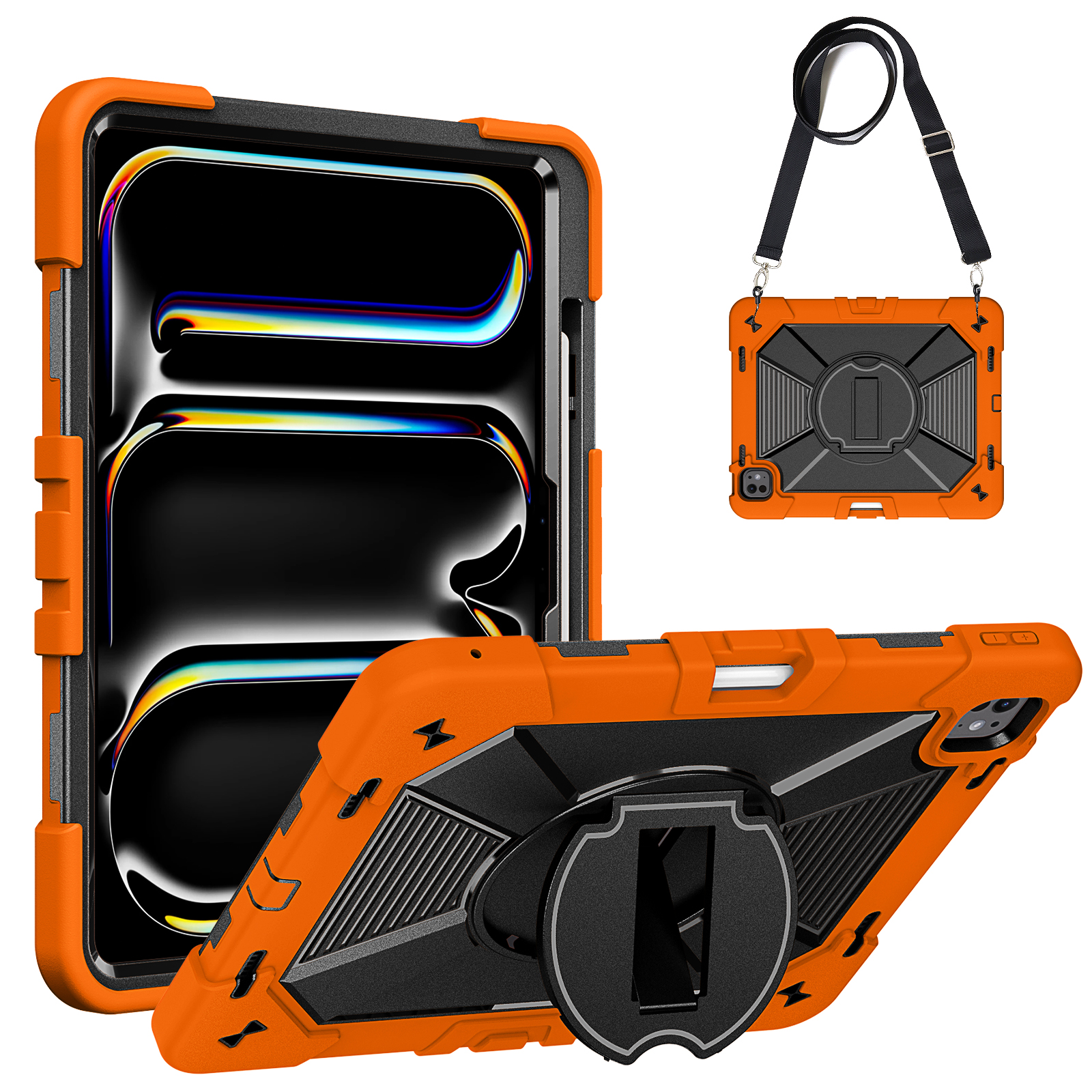 TOZIZO Orange & Black iPad Air 13 Tablet Case Triple Layer Survivor Protective Cover