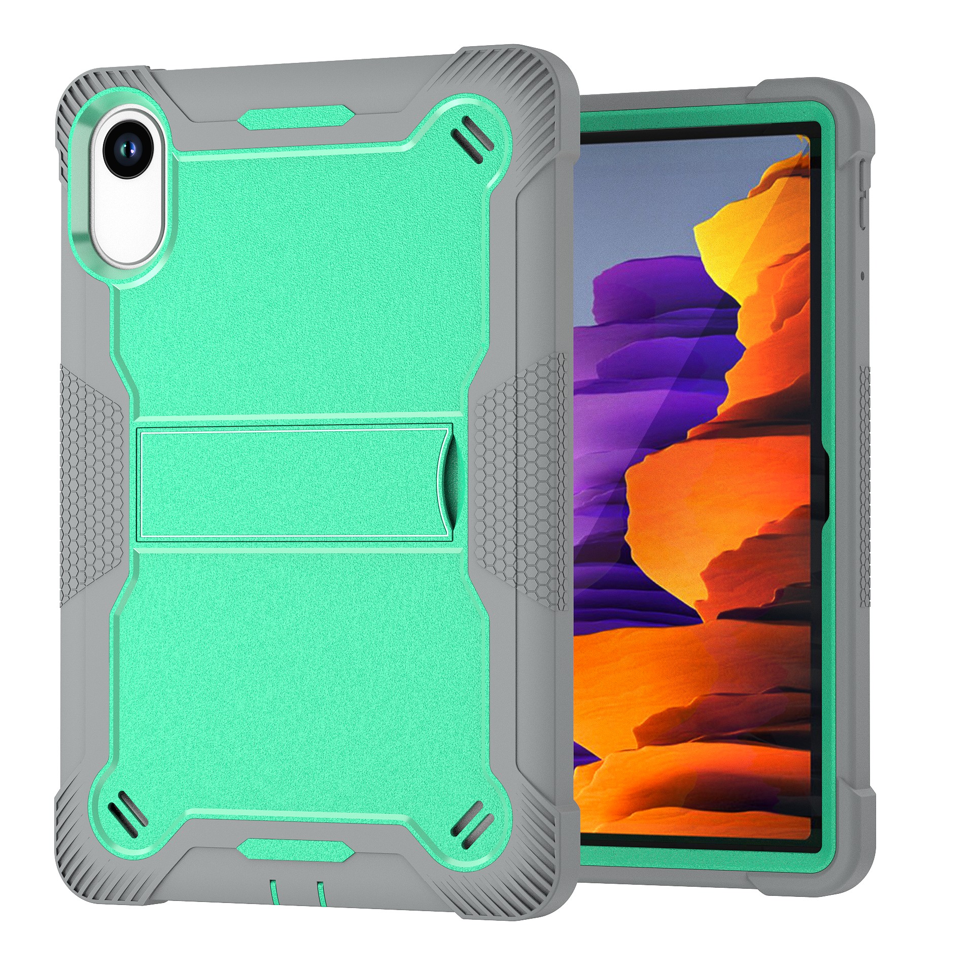 TOZIZO Grey Mint Redmi Pad 2 Case | School & Office Heavy Duty Anti-Drop Silicone PC Stand Cover