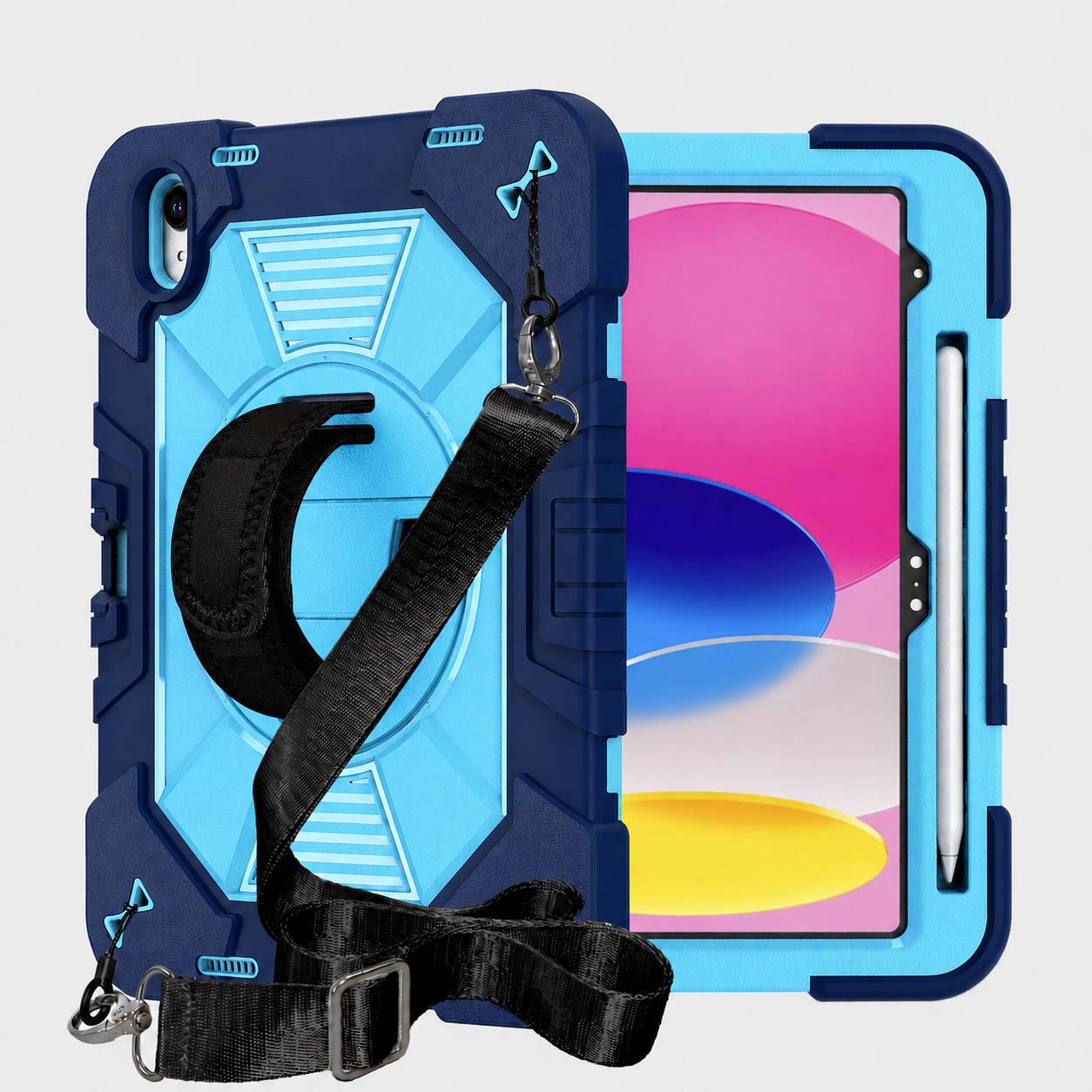 TOZIZO Navy Blue Enterprise Case for iPad 10th/11th Gen | Heavy Duty Grip, 360° Stand & Carry Strap