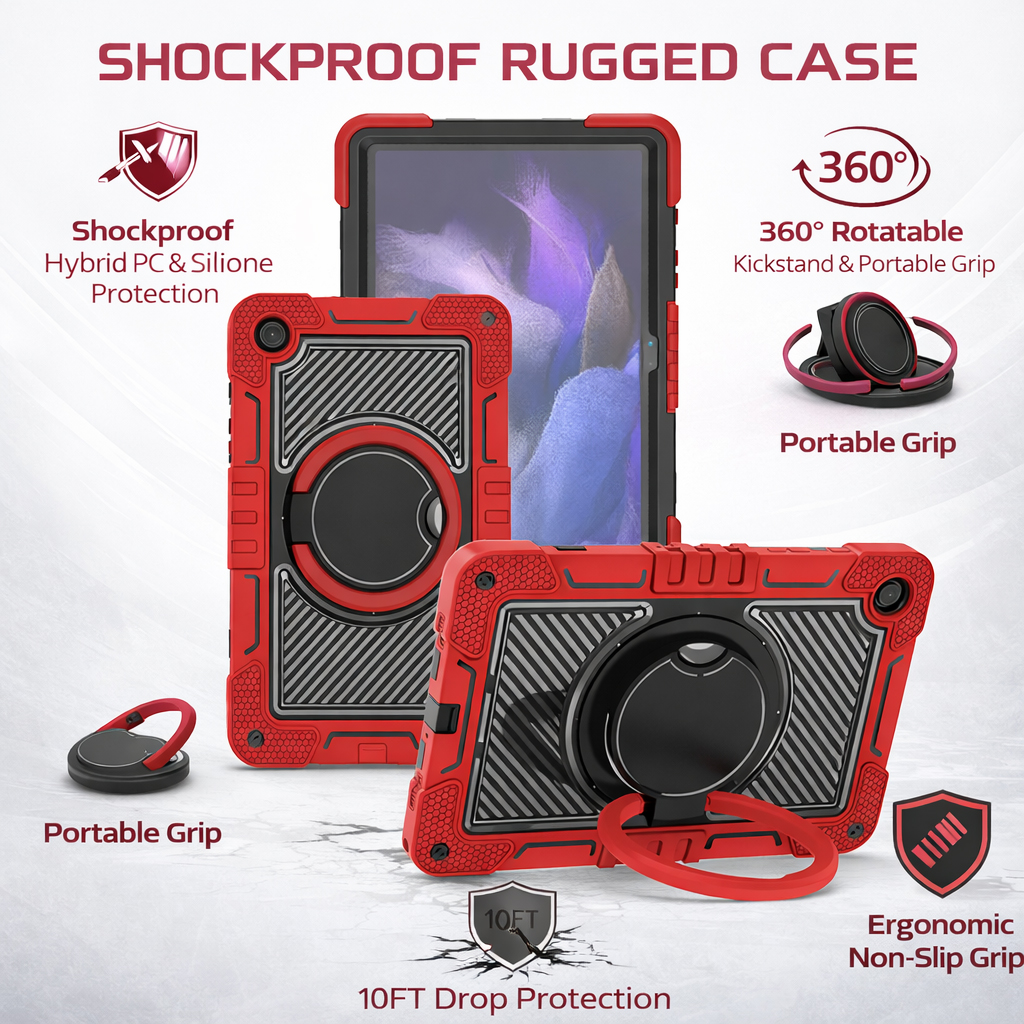 TOZIZO Samsung Galaxy Tab A11 Plus Case Red Black – Heavy Duty Shockproof Silicone Tablet Cover with Kickstand