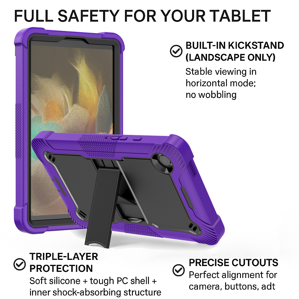 Purple Kid-Friendly Silicone Combo Case for Galaxy Tab A11 - Full Body School Armor