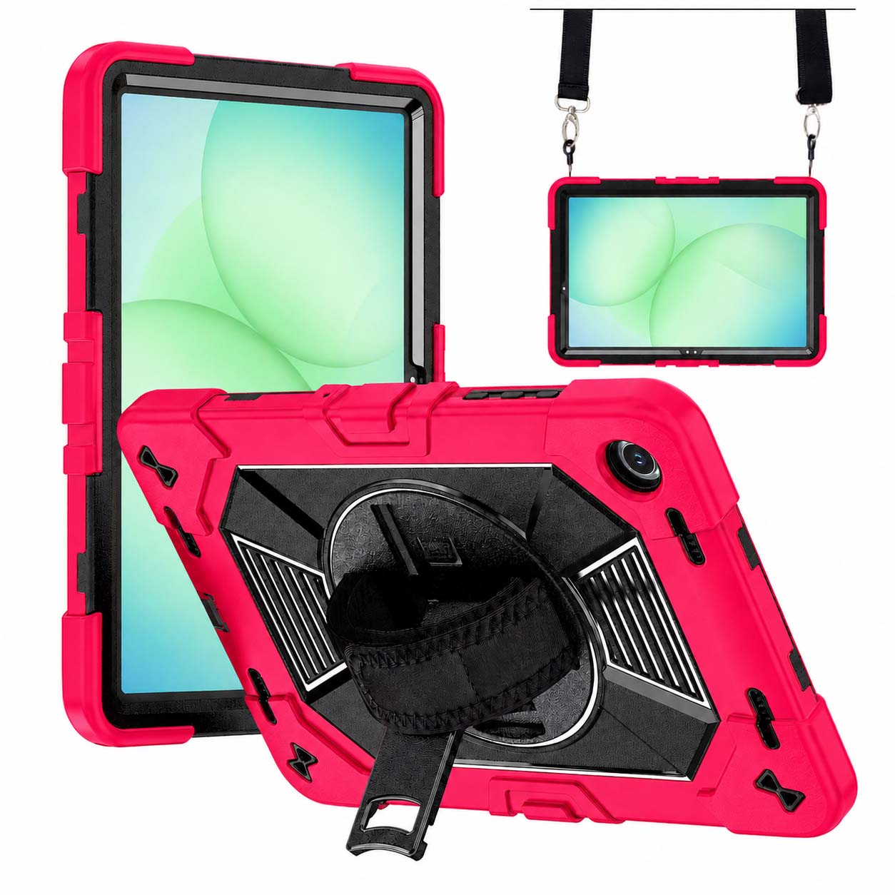 TOZIZO School-Ready Protective Case for Samsung Tab A9+ / Tab A11+, Anti-Drop 360° Stand Hand Strap Shoulder Strap - Orange