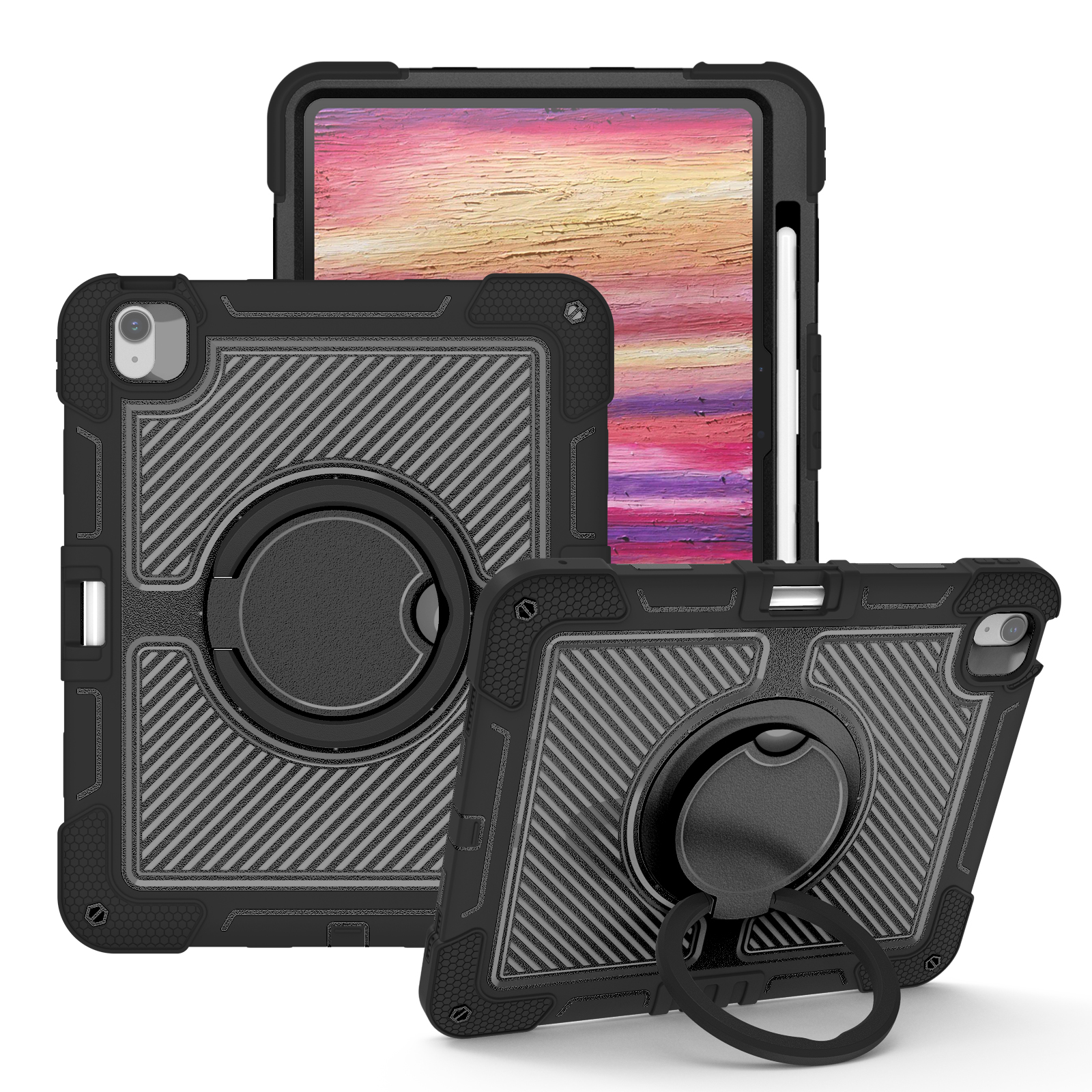 TOZIZO Black iPad Air 13 Rugged Case | 360° Rotating Handle Stand & Adjustable Shoulder Strap for Wholesale