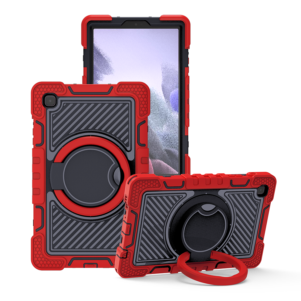 TOZIZO High-Visibility Shockproof Case for Samsung Galaxy Tab A7 Lite - Red 360° Swivel Kickstand Carry Handle Shoulder Strap