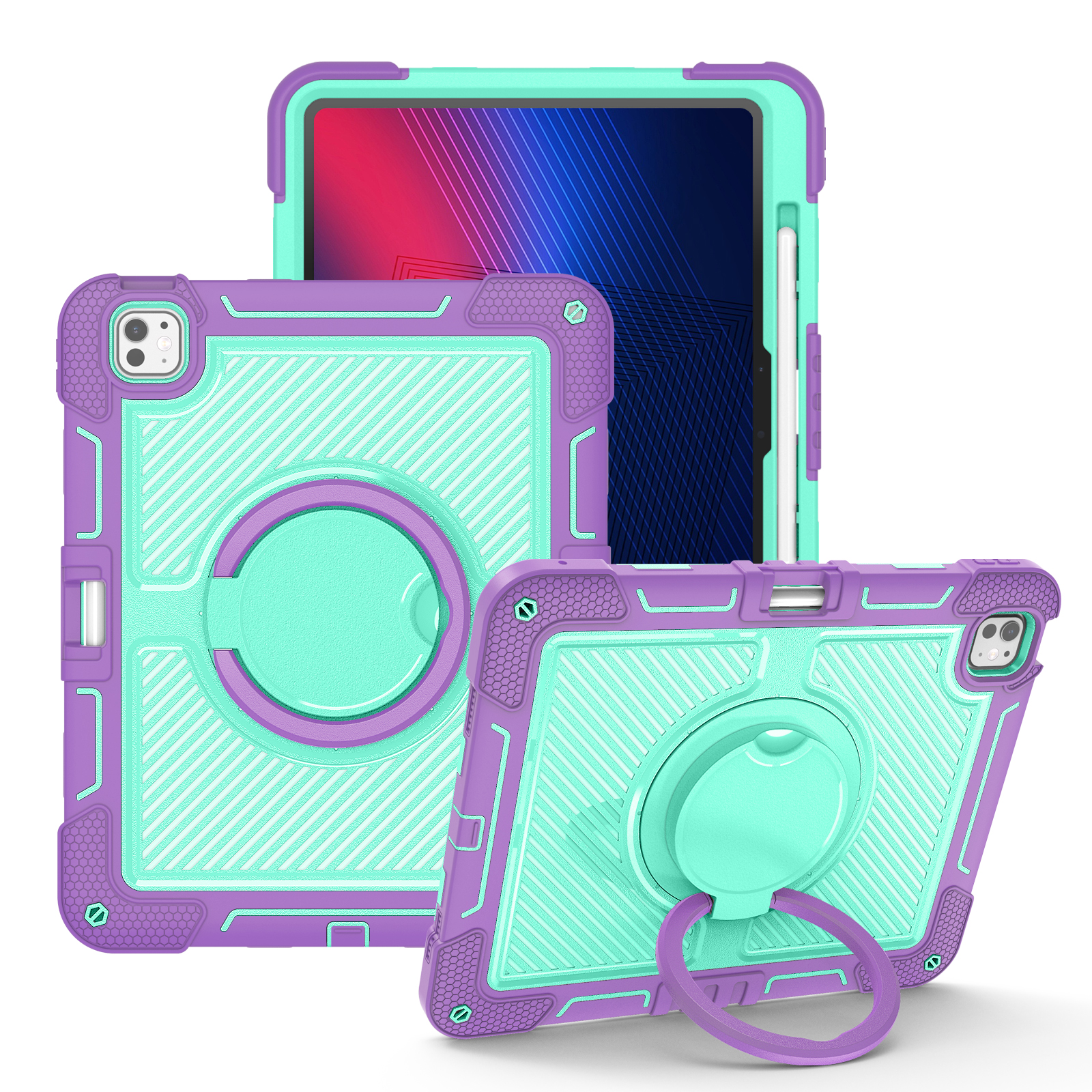 TOZIZO Purple Mint Shockproof Case for iPad Pro 13 with 360 Degree Rotating Stand and Strap for Education Supply