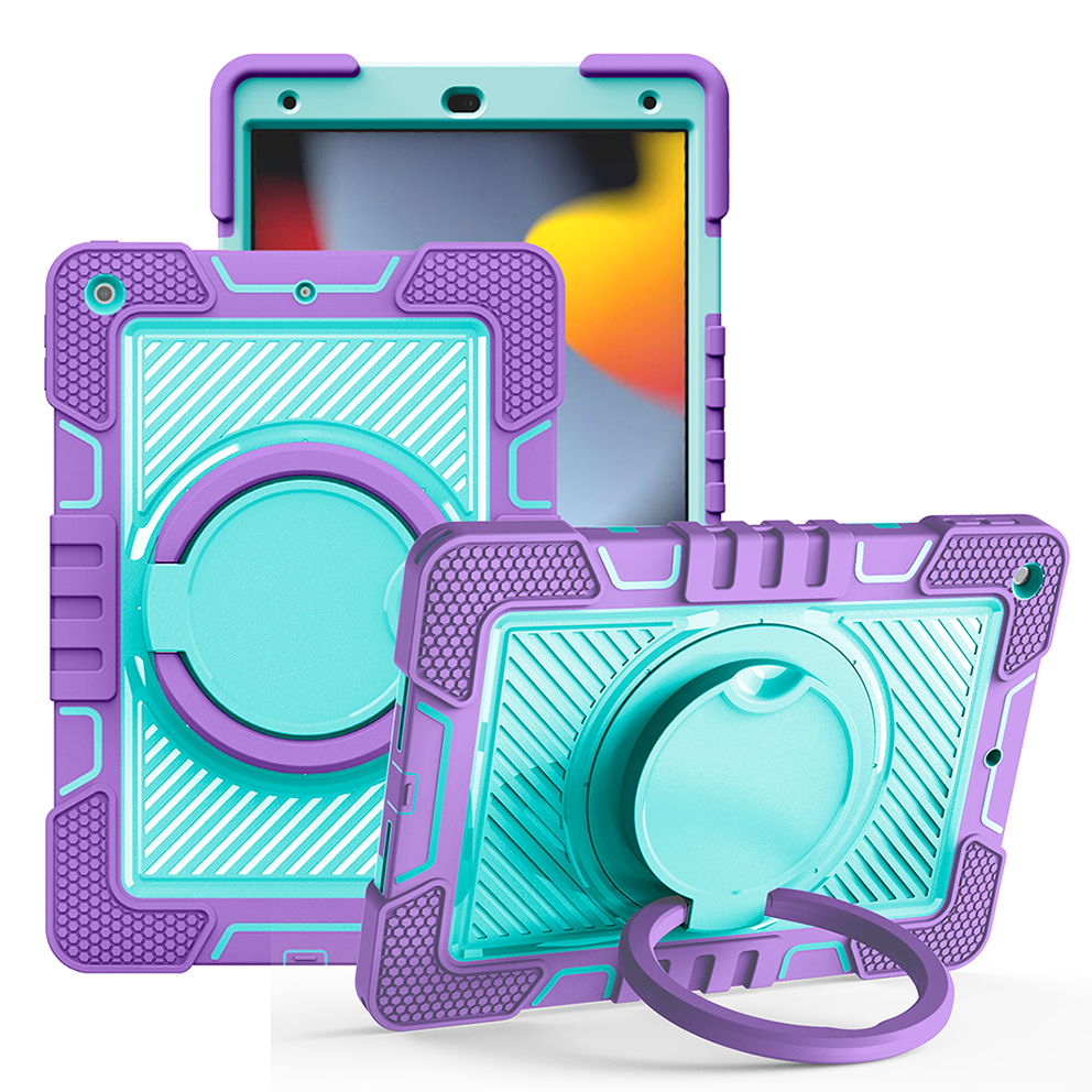 TOZIZO Purple Mint Kids & Education Case for iPad 10.2 7th 8th 9th Gen 360° Multi-Angle Stand with Carry Strap