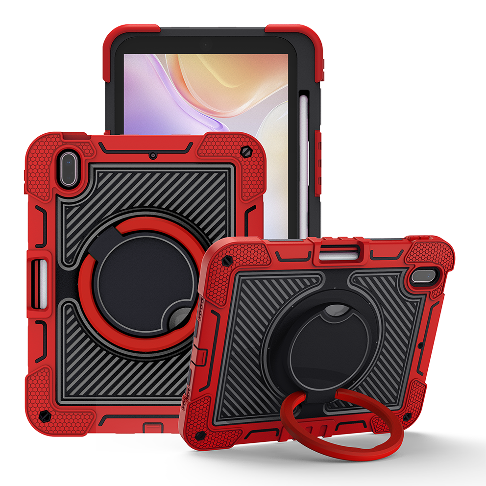 TOZIZO Red Shockproof Case for iPad 10th Generation 2022 with Rotating Hook Stand, Carry Handle & Wide Shoulder Strap