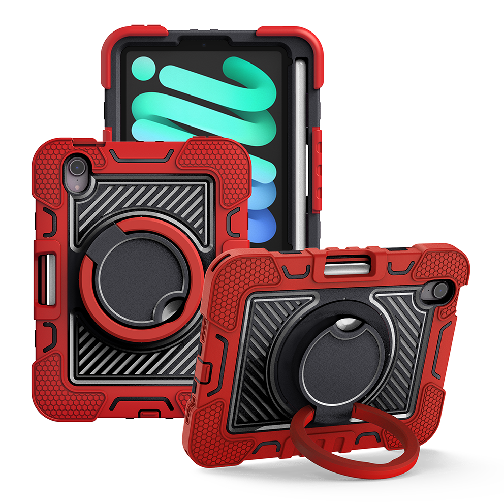 TOZIZO Red Heavy Duty Case for iPad mini 6 / mini 7 with Rotating Stand and Carry Strap