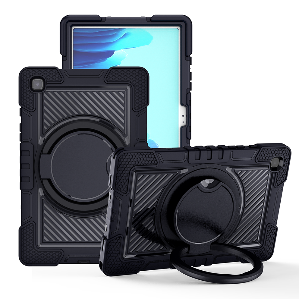 TOZIZO Black Enterprise Rugged Case for Samsung Galaxy Tab A7 | 360° Rotating Stand Handle, Wide Adjustable Shoulder Strap, PC Silicone 3-in-1 Protection for Bulk Supply
