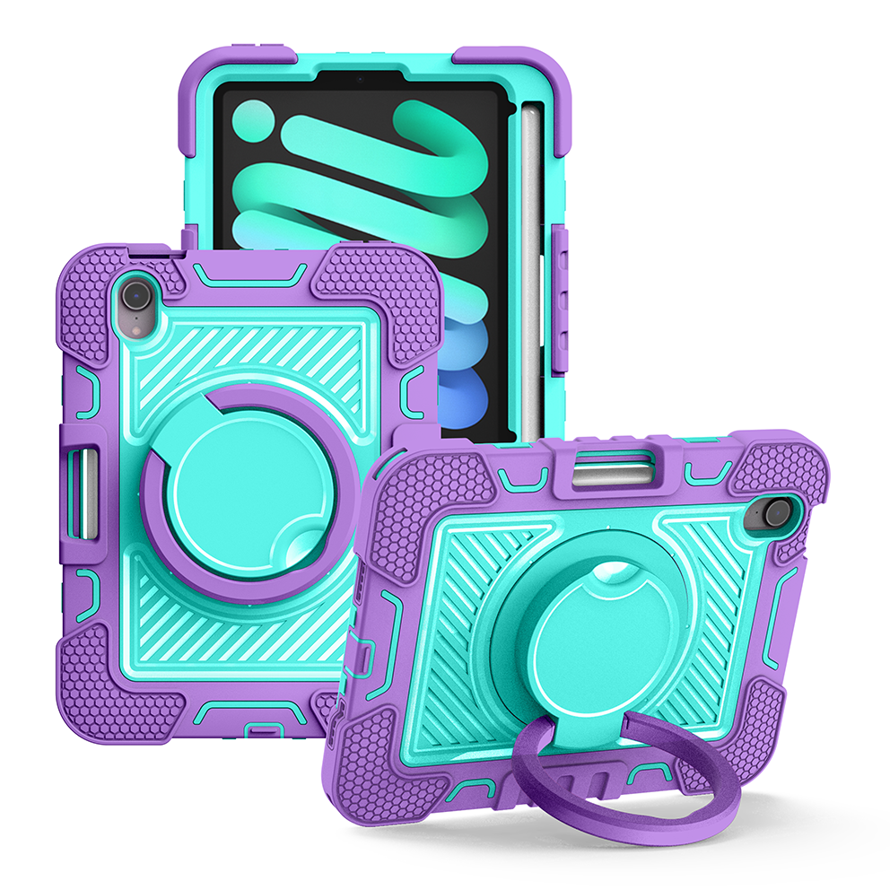TOZIZO Purple Mint Rugged Case for iPad mini 6 / mini 7 with 360° Stand and Shoulder Strap