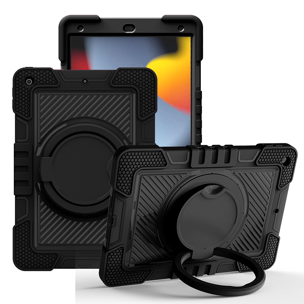TOZIZO Black Heavy Duty Case for iPad 10.2 7th 8th 9th Gen with 360° Rotating Stand Hand Strap Shoulder Strap