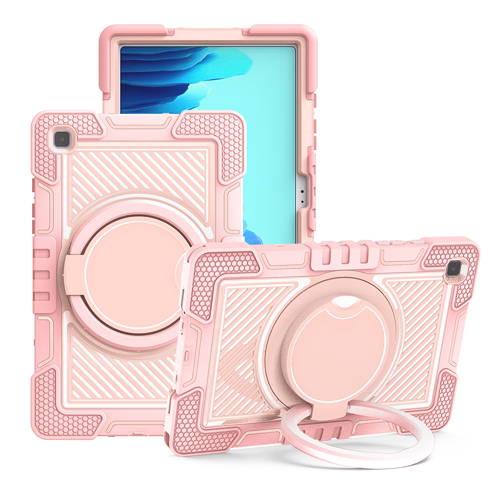 TOZIZO Rose Gold Wholesale Armor Case for Samsung Galaxy Tab A7 | 360° Rotating Carry Stand, Wide Adjustable Shoulder Strap, PC Silicone Cover for Retail & Reseller Supply