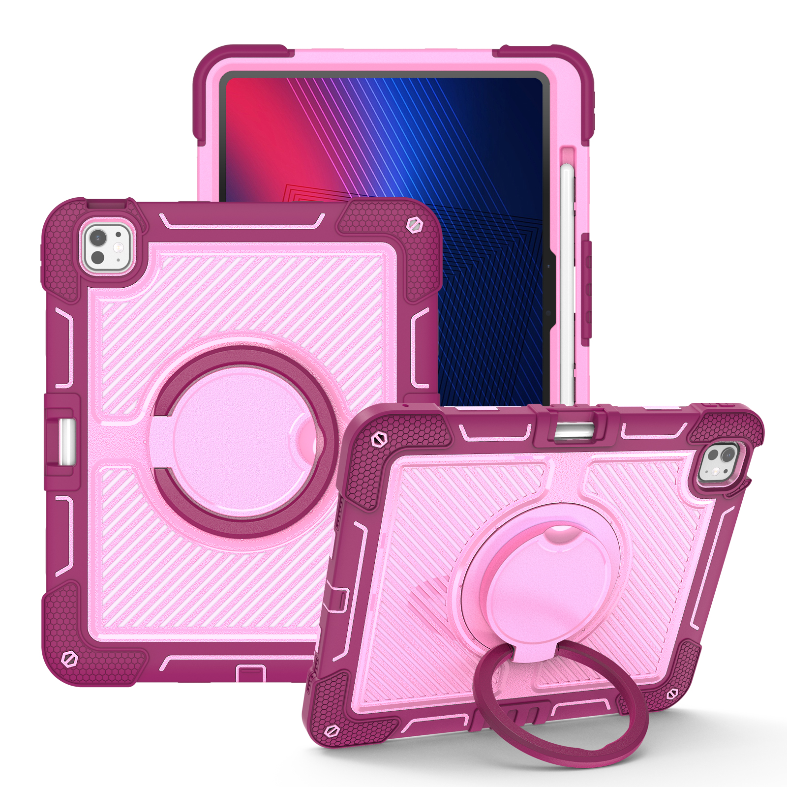 TOZIZO Rose Red Armor Case for iPad Pro 13 with 360 Degree Handle Stand and Strap for Retail B2B Wholesale