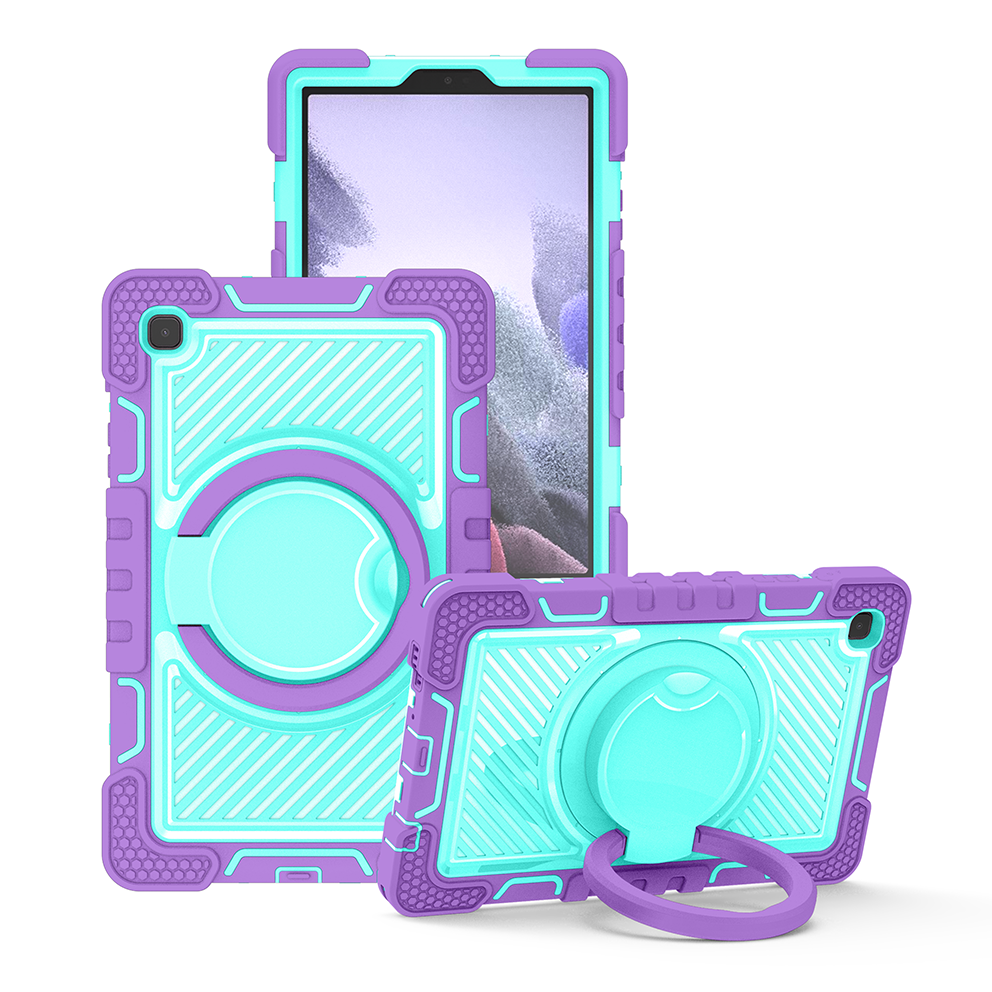 TOZIZO School Travel Protective Case for Samsung Galaxy Tab A7 Lite - Purple Mint 360° Rotating Handle Stand Adjustable Strap