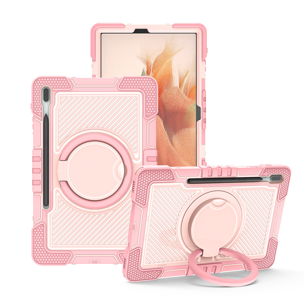 TOZIZO Business & Education Rugged Case for Tab S7 FE - Rose Gold Multi-Angle 360° Stand Handheld Grip Adjustable Carry Strap