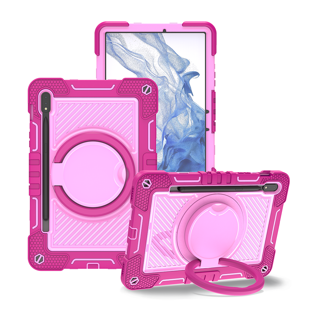 TOZIZO Rose Red Custom Rugged Case for Samsung Galaxy Tab S8 with 360° Rotating Stand & Carry Strap – Distributor OEM/ODM Supply