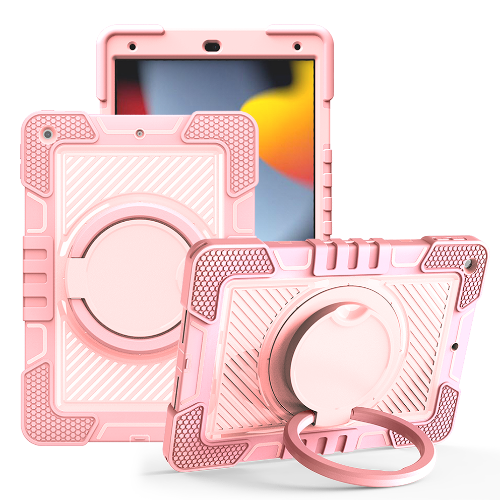 TOZIZO Rose Gold Protective Case for iPad 10.2 7th 8th 9th Gen with Adjustable Hand Strap 360° Stand for Schools & Retail