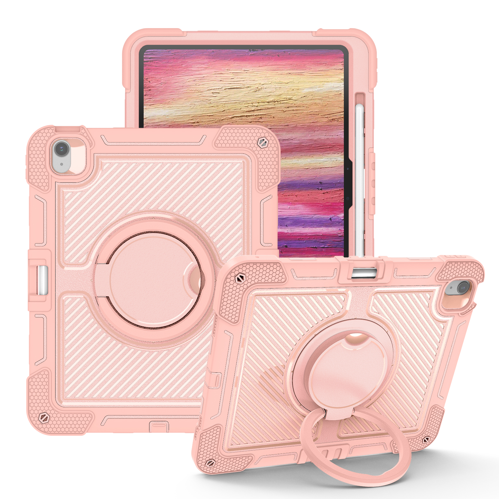 TOZIZO Rose Gold iPad Air 13 Protective Case | 360° Multi-Angle Ring Stand Handheld Cover for B2B Buyers