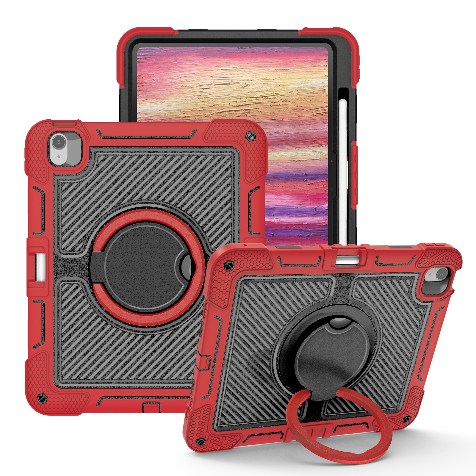 TOZIZO Red iPad Air 13 Shockproof Case | 360° Swivel Kickstand Carry Handle & Wide Strap for Distributors