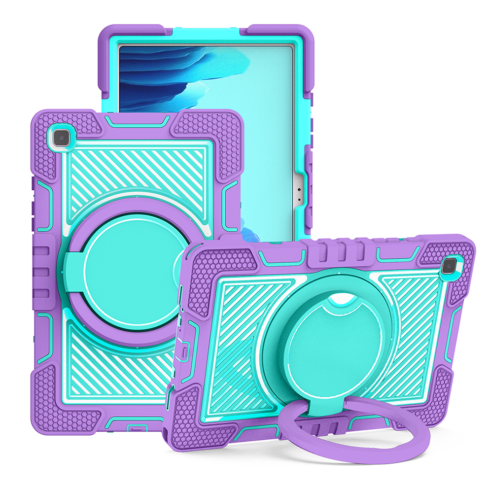 TOZIZO Purple Mint Kids-Proof Case for Samsung Galaxy Tab A7 | 360° Multi-Angle Stand Handle, Wide Adjustable Shoulder Strap, 3-in-1 PC Silicone Cover for Education Supply