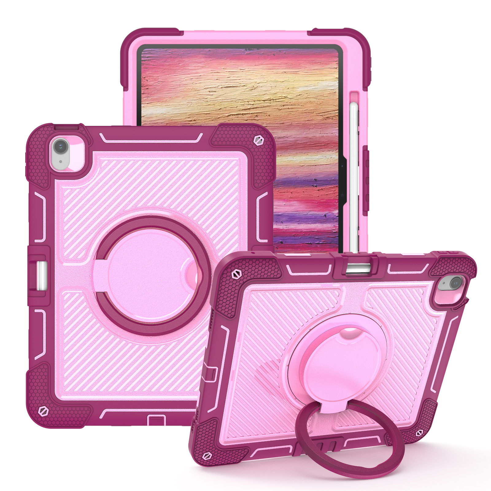 TOZIZO Rose Red iPad Air 13 Rotating Stand Case | Full-Body Anti-Drop Hand Grip Shoulder Carry Cover