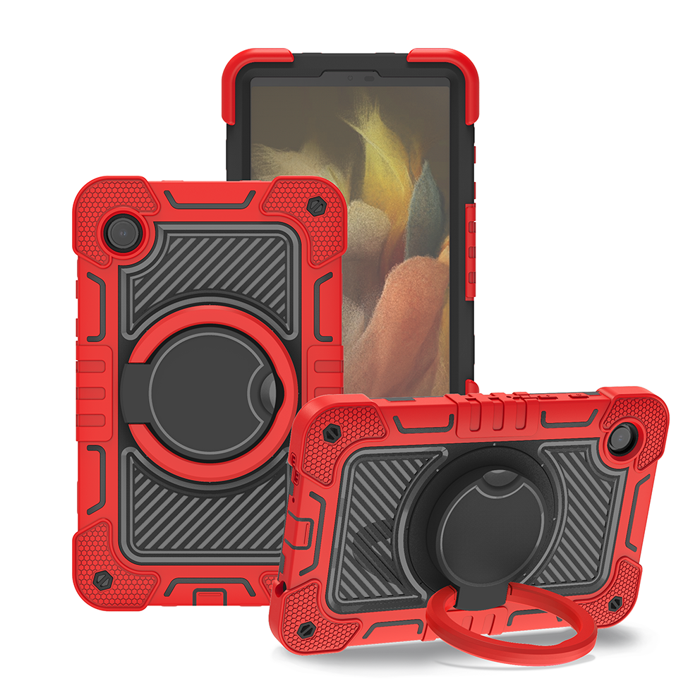 TOZIZO Red Industrial 360° Armor Case for Samsung Tab A9 | Rotating Hand Stand, Hook Hanger & Shoulder Strap