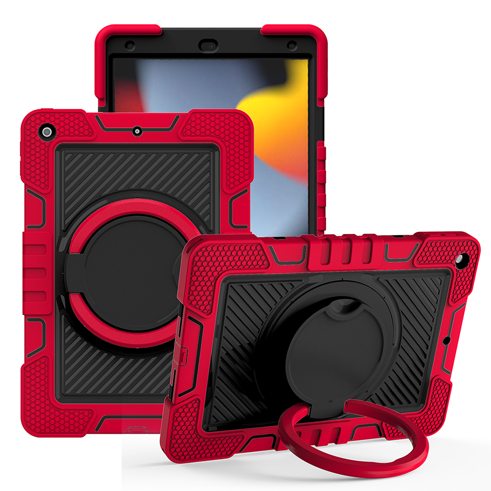 TOZIZO Red Rugged Shockproof Cover for iPad 10.2 7th 8th 9th Gen 3-in-1 PC Silicone Case with Rotating Kickstand