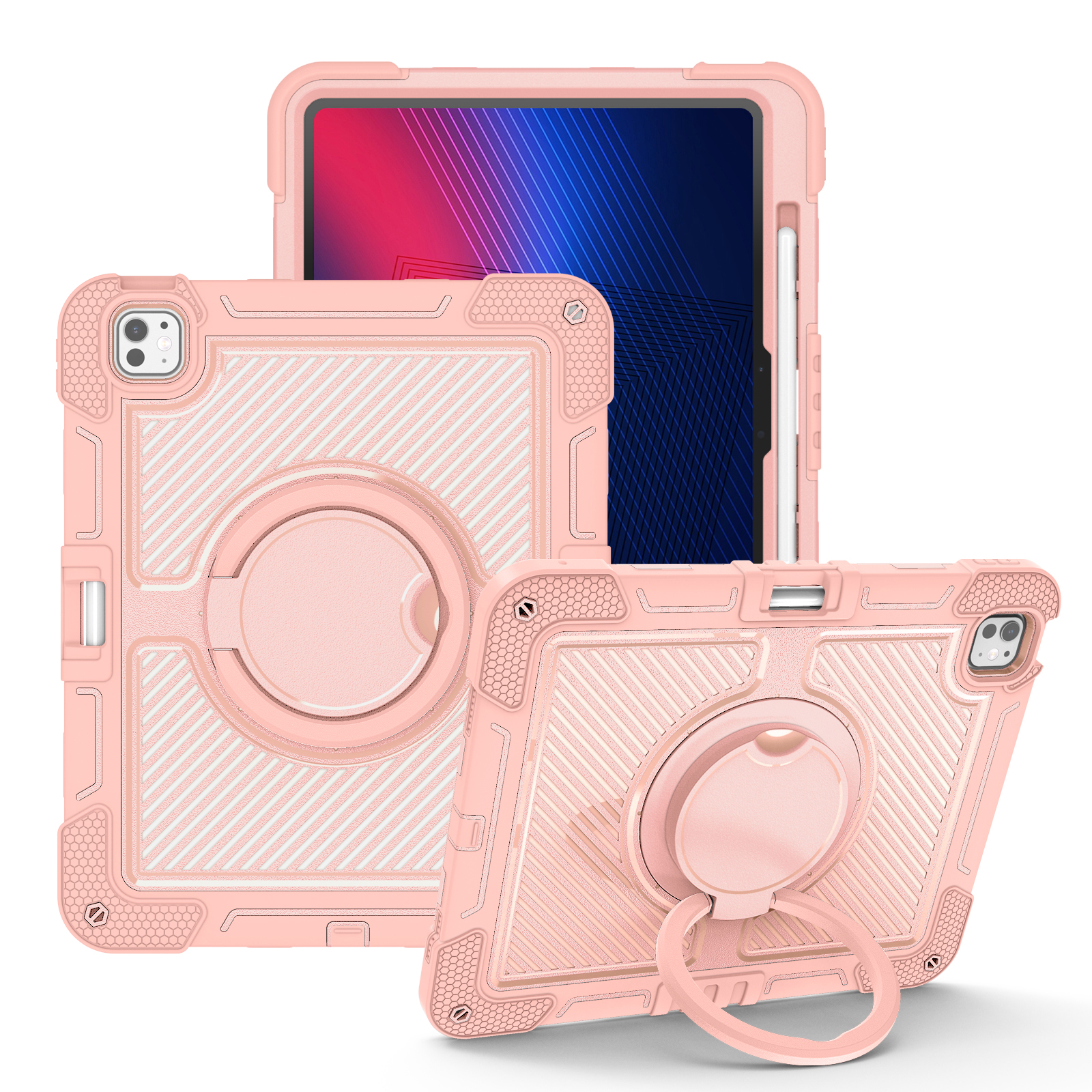 TOZIZO Rose Gold Protective Case for iPad Pro 13 with 360 Degree Rotating Stand and Shoulder Strap for Retail Wholesale