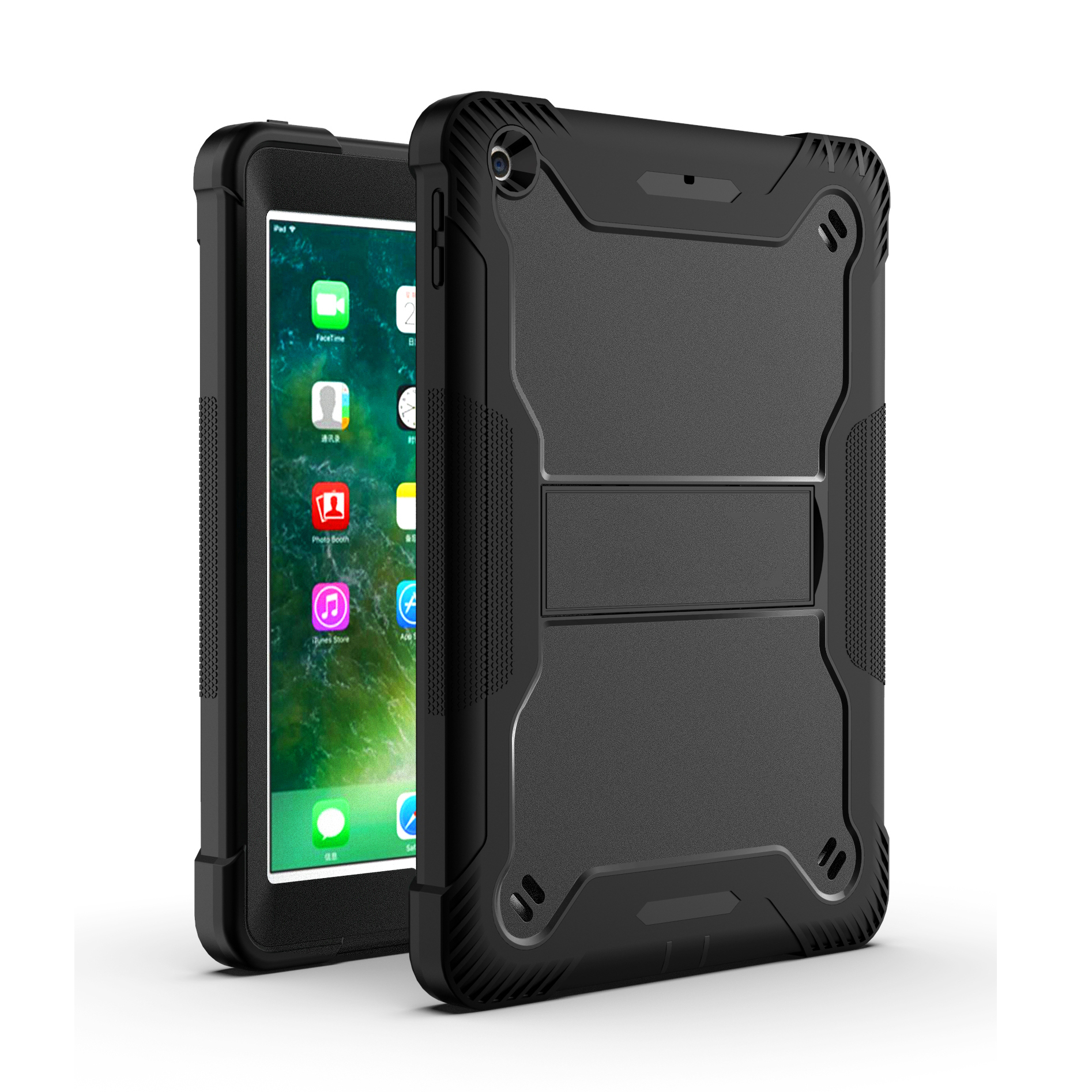 TOZIZO Black Heavy Duty 3-in-1 Rugged Kickstand Case for iPad 5th/6th Generation | B2B Bulk Protective Cover