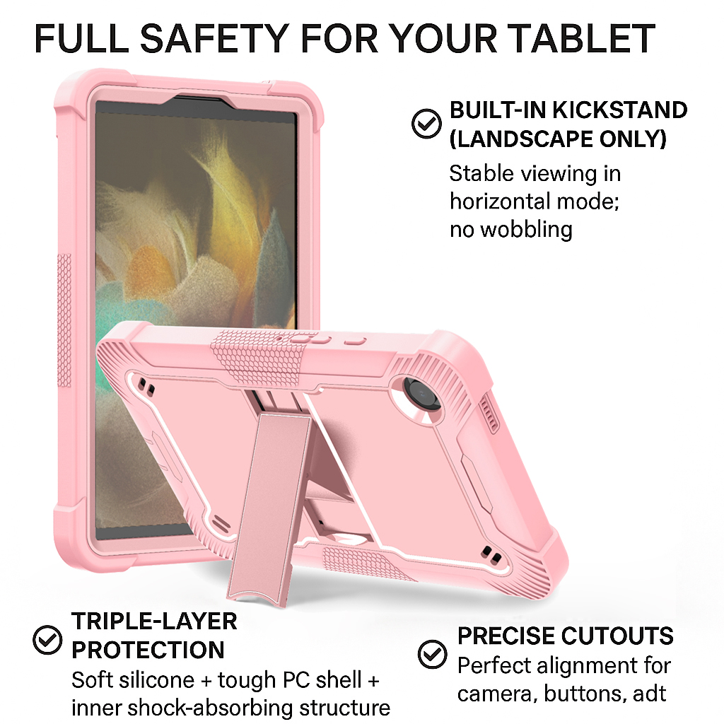 TOZIZO Pink Silicone PC Hybrid Kid-Proof Rugged Tablet Case for Samsung Galaxy Tab A11 - School Ready
