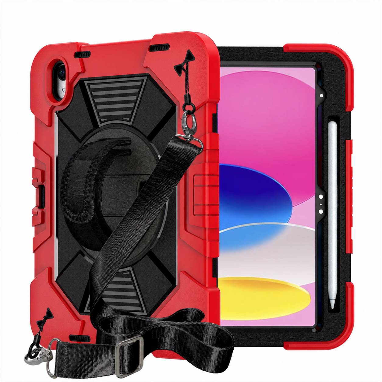 TOZIZO Red Rugged Case for iPad 10th/11th Gen | 3-in-1 Shockproof PC Silicone with 360° Stand