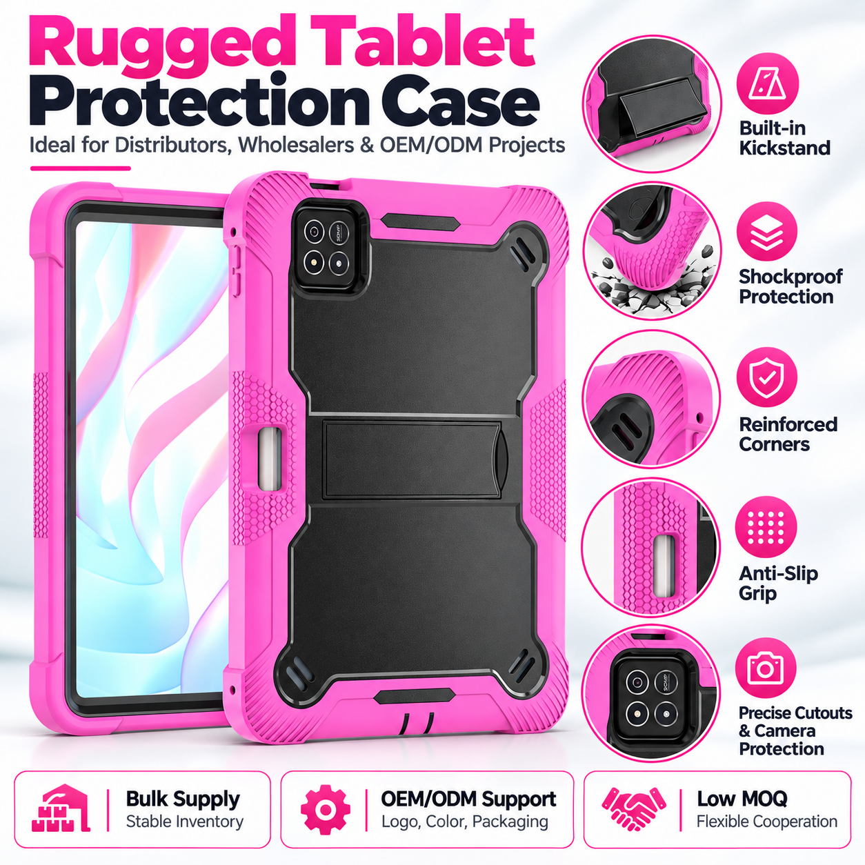 TOZIZO Rose Red B2B Heavy Duty Tablet Stand Case for Xiaomi Poco X1 – Drop Resistant Dust-Resistant Hybrid Cover for Wholesale Supply