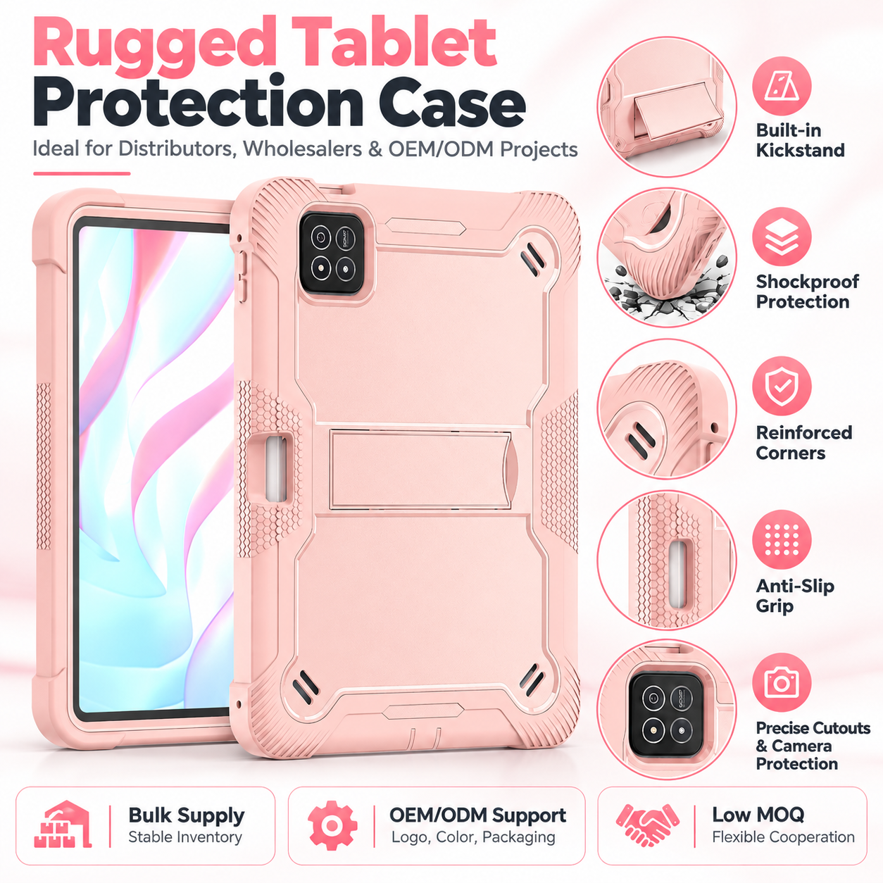 TOZIZO Rose Gold Wholesale Shockproof Tablet Shell for Xiaomi Pad 8 / Pad 8 Pro – Reinforced Corner Hybrid Cover with Multi-Angle Kickstand