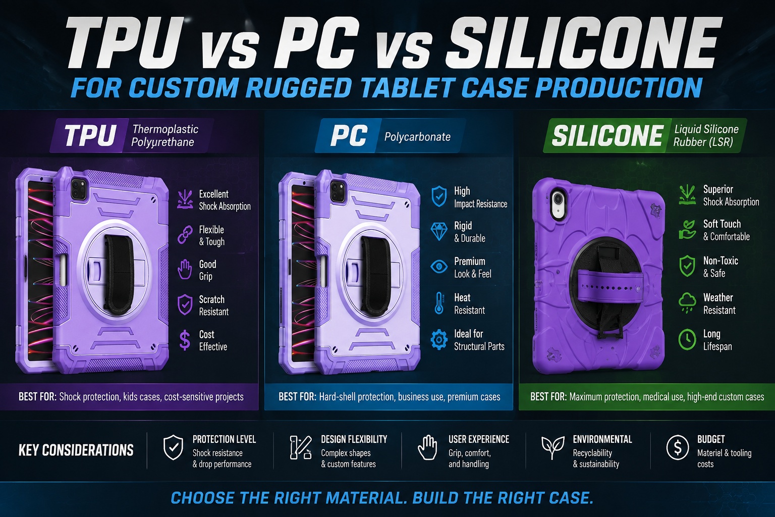 TPU vs PC vs Silicone for Custom Rugged Tablet Case Production