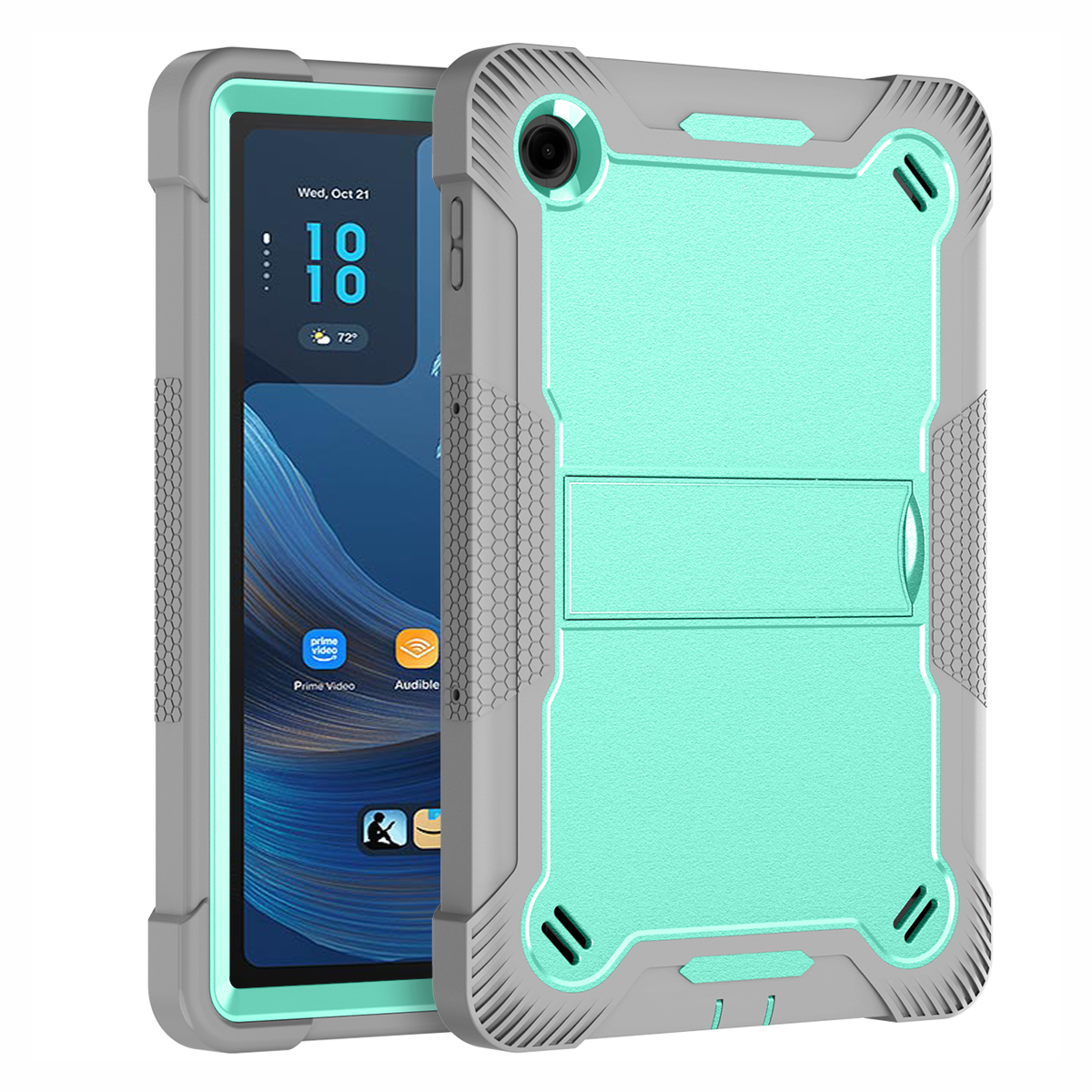 TOZIZO Everyday Tablet Protective Case for Amazon Alexa Tablet 8 Grey Mint Silicone PC Cover with Foldable Stand Anti-Slip Design