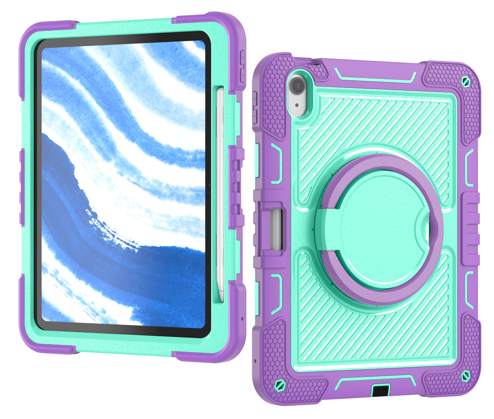 TOZIZO Purple Mint iPad Air 6 2024 Education Rugged Case with 360° Hanging Stand, Portable Handle & Widened Shoulder Strap