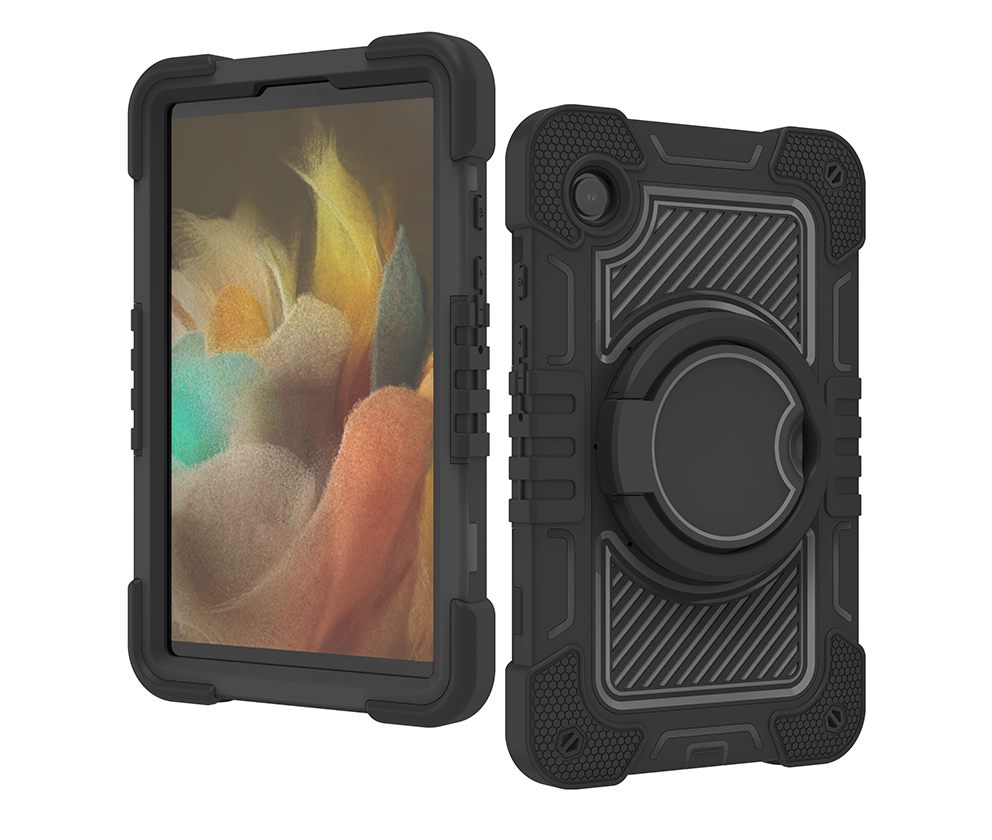 TOZIZO Black Heavy Duty Rugged Case for Samsung Galaxy Tab A9 with 360° Rotating Stand Handle & Adjustable Shoulder Strap – B2B Industrial Protection